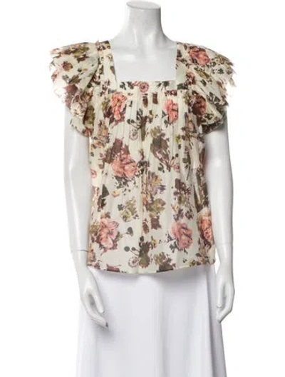 Pre-owned Ulla Johnson Floral Print Square Neckline Blouse In Neutral