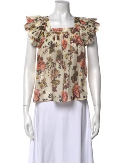 Pre-owned Ulla Johnson Floral Print Square Neckline Blouse In Neutral