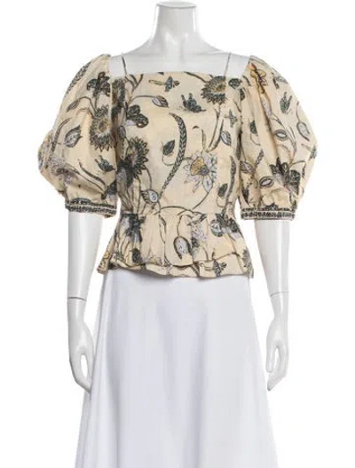 Pre-owned Ulla Johnson Floral Print Square Neckline Blouse In Neutrals