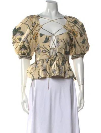 Pre-owned Ulla Johnson Floral Print Square Neckline Blouse In Neutrals