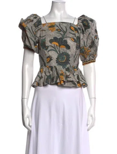 Pre-owned Ulla Johnson Floral Print Square Neckline Blouse In Neutrals