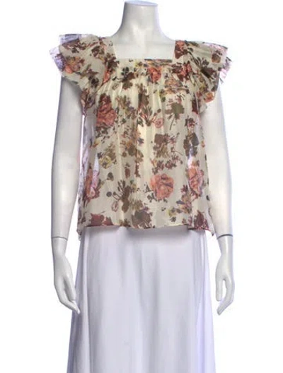 Pre-owned Ulla Johnson Floral Print Square Neckline Blouse In Neutrals