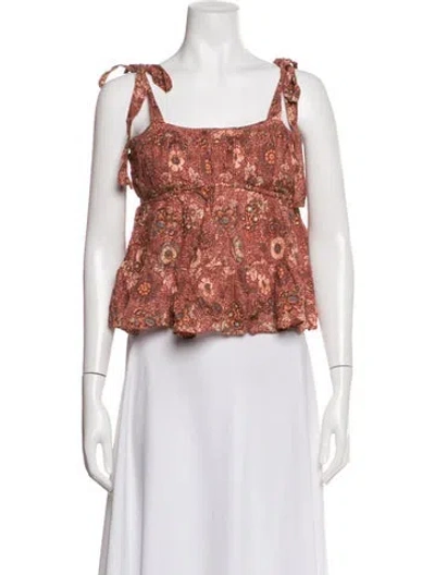 Pre-owned Ulla Johnson Floral Print Square Neckline Blouse In Red