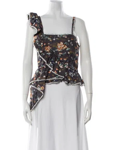 Pre-owned Ulla Johnson Floral Print Square Neckline Blouse In White