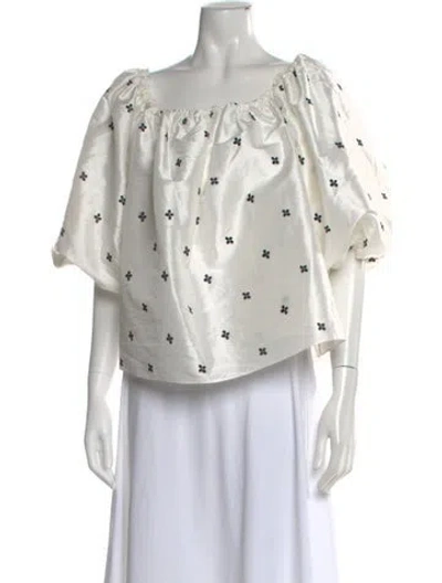 Pre-owned Ulla Johnson Floral Print Square Neckline Blouse In White