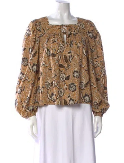 Pre-owned Ulla Johnson Floral Print Square Neckline Blouse In Yellow