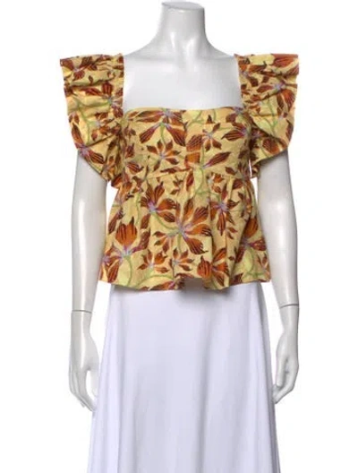 Pre-owned Ulla Johnson Floral Print Square Neckline Blouse In Yellow