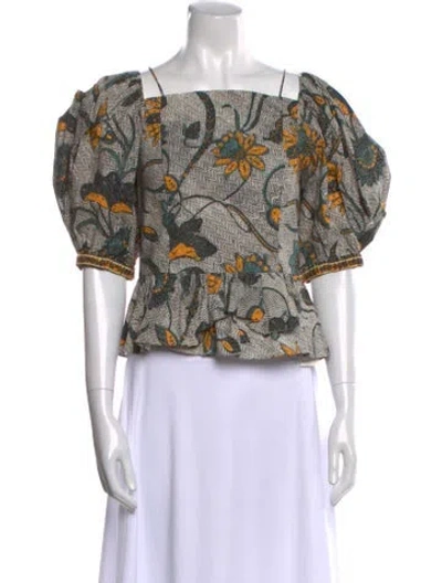 Pre-owned Ulla Johnson Floral Print Square Neckline Crop Top In Black