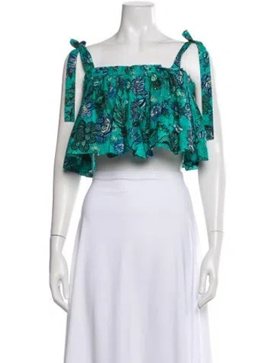 Pre-owned Ulla Johnson Floral Print Square Neckline Crop Top In Blue