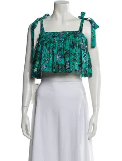 Pre-owned Ulla Johnson Floral Print Square Neckline Crop Top In Green