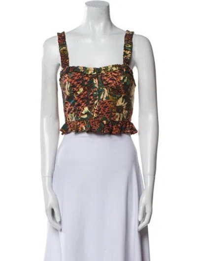 Pre-owned Ulla Johnson Floral Print Square Neckline Crop Top In Multi