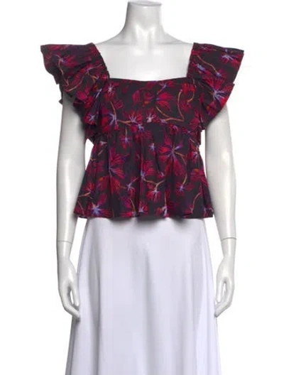 Pre-owned Ulla Johnson Floral Print Square Neckline Crop Top In Multi
