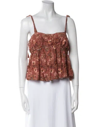 Pre-owned Ulla Johnson Floral Print Square Neckline Crop Top In Neutral