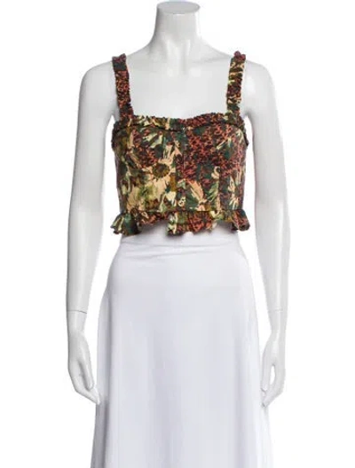 Pre-owned Ulla Johnson Floral Print Square Neckline Crop Top In Neutral