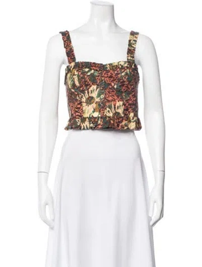 Pre-owned Ulla Johnson Floral Print Square Neckline Crop Top In Neutral
