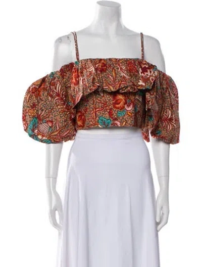 Pre-owned Ulla Johnson Floral Print Square Neckline Crop Top In Orange