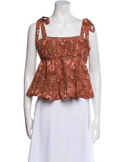 Pre-owned Ulla Johnson Floral Print Square Neckline Crop Top In Pink