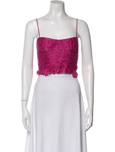 Pre-owned Ulla Johnson Floral Print Square Neckline Crop Top In Pink