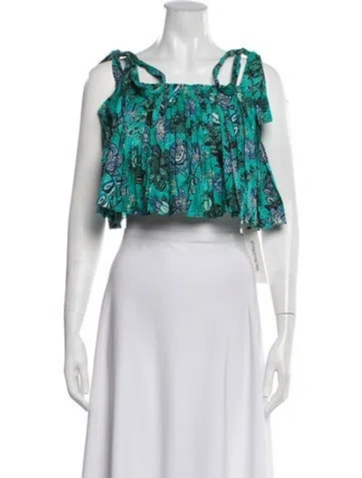Pre-owned Ulla Johnson Floral Print Square Neckline Crop Top W/ Tags In Blue