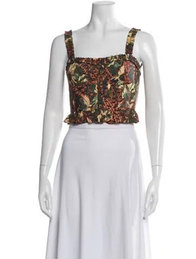 Pre-owned Ulla Johnson Floral Print Square Neckline Crop Top In White