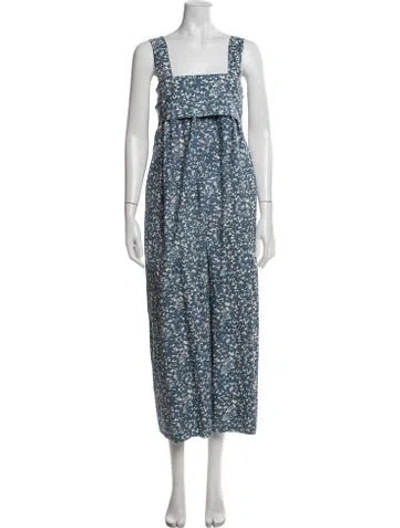 Pre-owned Ulla Johnson Floral Print Square Neckline Jumpsuit In Blue