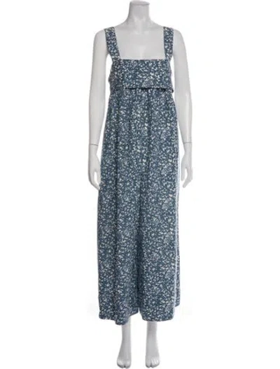 Pre-owned Ulla Johnson Floral Print Square Neckline Jumpsuit In Blue