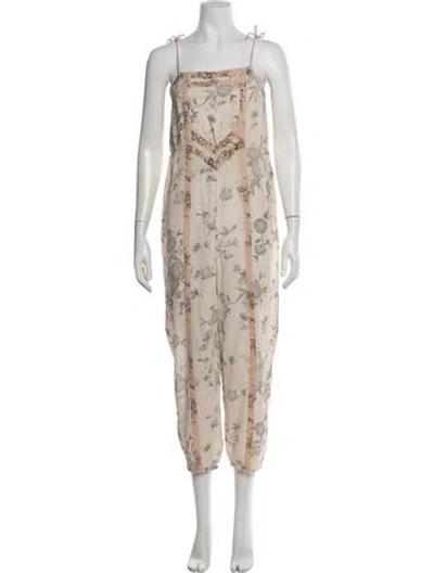 Pre-owned Ulla Johnson Floral Print Square Neckline Jumpsuit In Neutral
