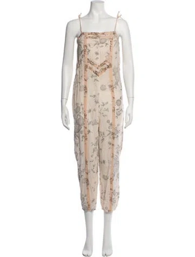 Pre-owned Ulla Johnson Floral Print Square Neckline Jumpsuit In Neutrals