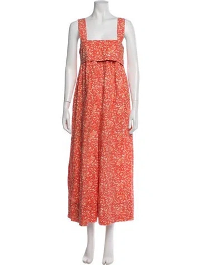 Pre-owned Ulla Johnson Floral Print Square Neckline Jumpsuit In Orange