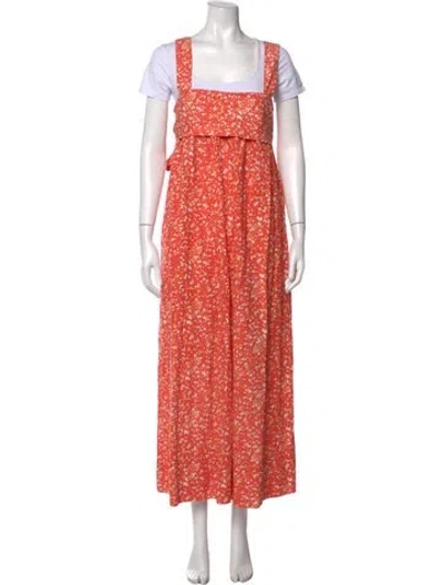 Pre-owned Ulla Johnson Floral Print Square Neckline Jumpsuit In Orange