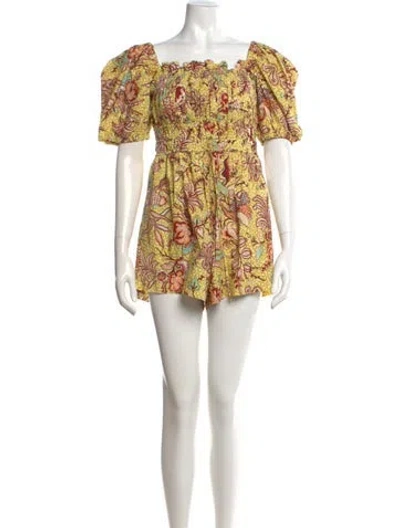 Pre-owned Ulla Johnson Floral Print Square Neckline Romper In Black