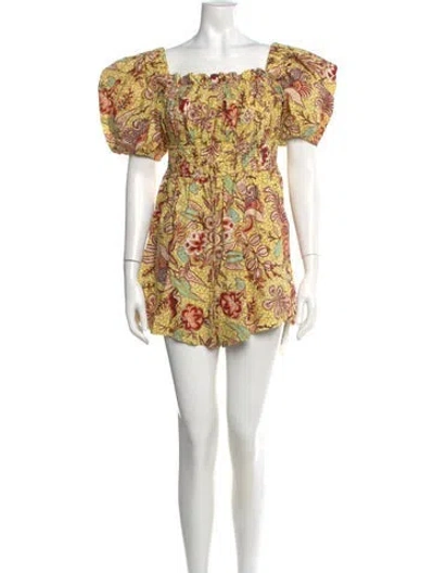 Pre-owned Ulla Johnson Floral Print Square Neckline Romper In Black