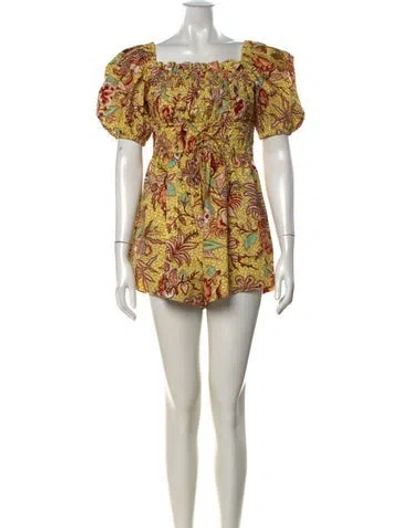Pre-owned Ulla Johnson Floral Print Square Neckline Romper In Black