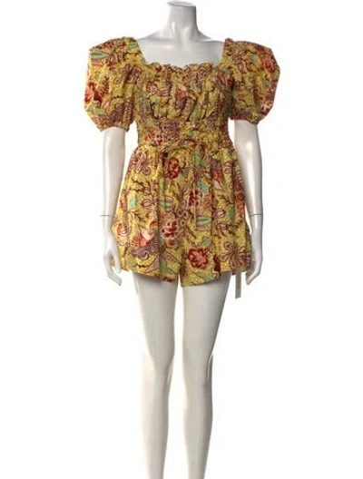 Pre-owned Ulla Johnson Floral Print Square Neckline Romper In Black