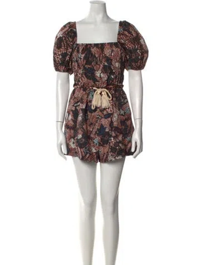 Pre-owned Ulla Johnson Floral Print Square Neckline Romper In Black