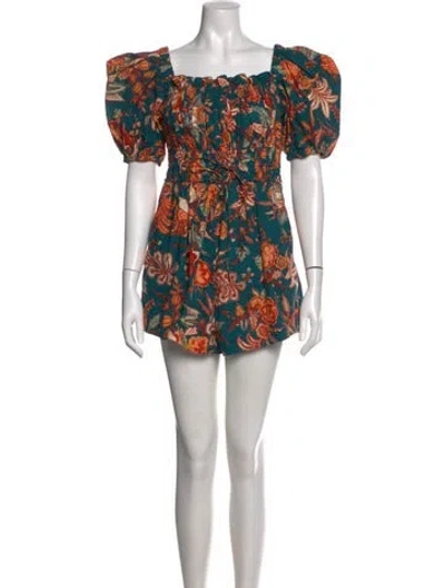 Pre-owned Ulla Johnson Floral Print Square Neckline Romper In Blue