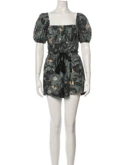 Pre-owned Ulla Johnson Floral Print Square Neckline Romper In Blue