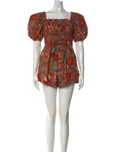 Pre-owned Ulla Johnson Floral Print Square Neckline Romper In Burgundy