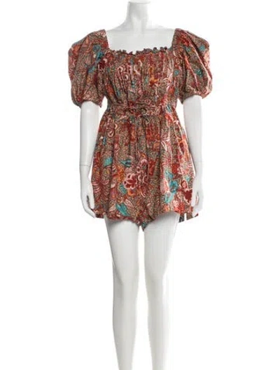 Pre-owned Ulla Johnson Floral Print Square Neckline Romper In Burgundy