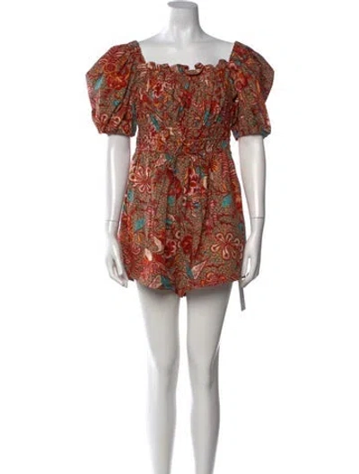 Pre-owned Ulla Johnson Floral Print Square Neckline Romper In Burgundy