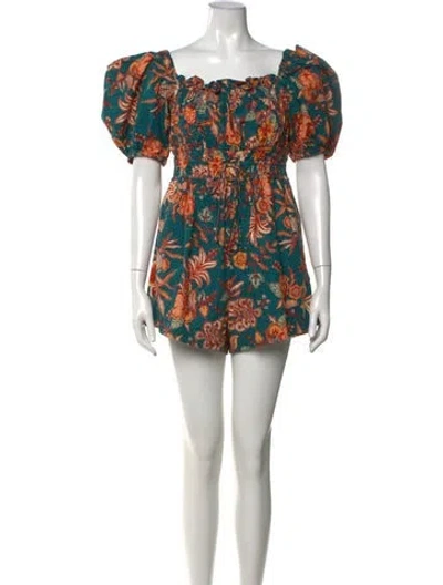 Pre-owned Ulla Johnson Floral Print Square Neckline Romper In Green