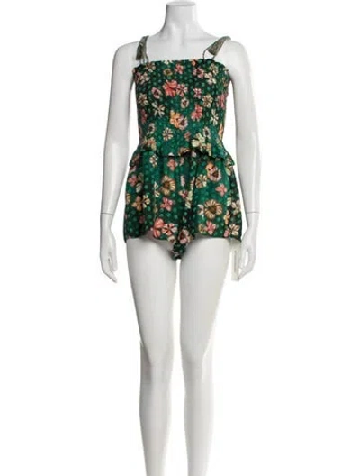 Pre-owned Ulla Johnson Floral Print Square Neckline Romper In Green