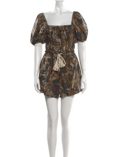 Pre-owned Ulla Johnson Floral Print Square Neckline Romper In Neutral