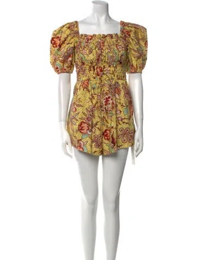 Pre-owned Ulla Johnson Floral Print Square Neckline Romper In Yellow