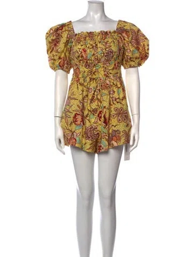 Pre-owned Ulla Johnson Floral Print Square Neckline Romper In Yellow