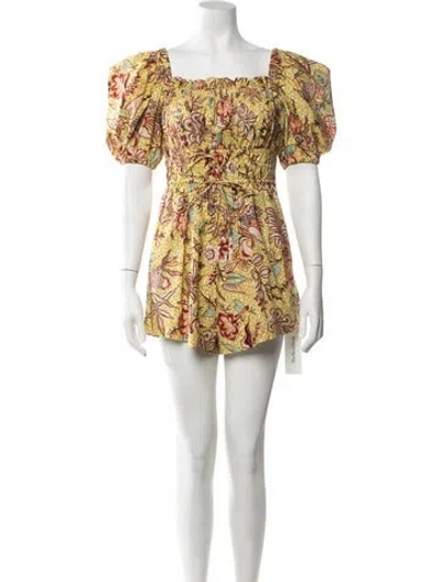 Pre-owned Ulla Johnson Floral Print Square Neckline Romper In Yellow