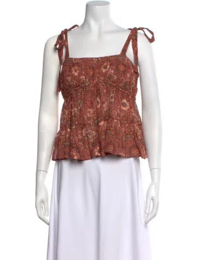Pre-owned Ulla Johnson Floral Print Square Neckline Top In Brown
