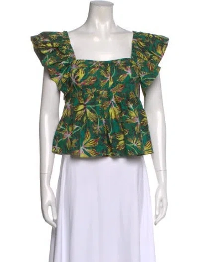 Pre-owned Ulla Johnson Floral Print Square Neckline Top In Green