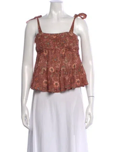 Pre-owned Ulla Johnson Floral Print Square Neckline Top In Red