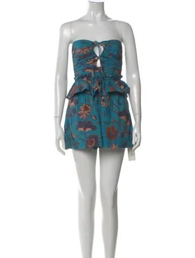 Pre-owned Ulla Johnson Floral Print Strapless Romper In Blue